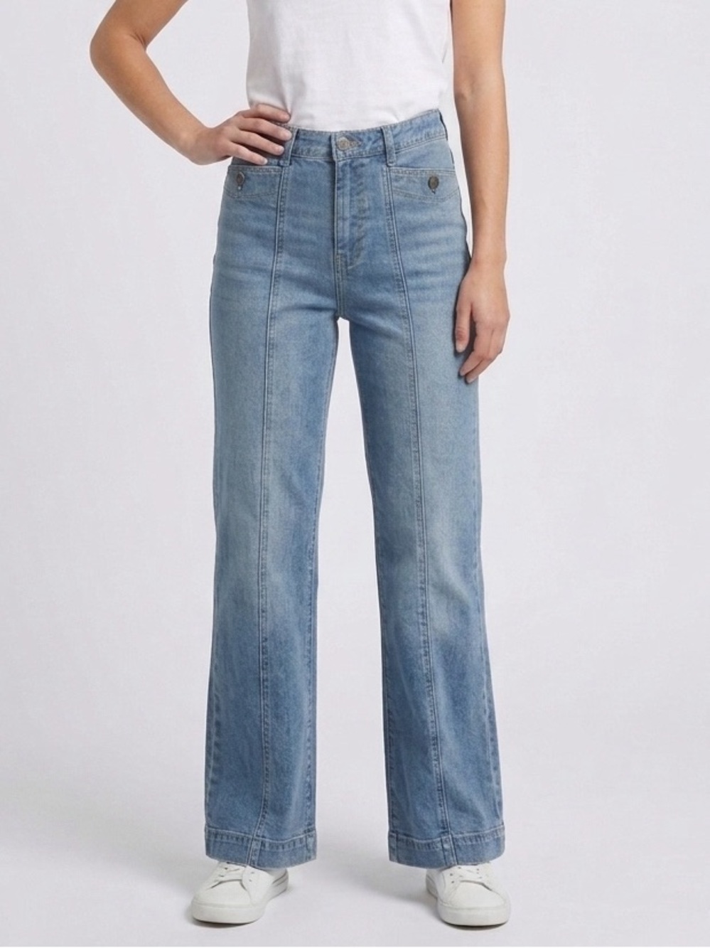 048 SAM EDELMAN Women's Codie High Rise Wide Leg Pant, Light Indigo Wash, Sz 29